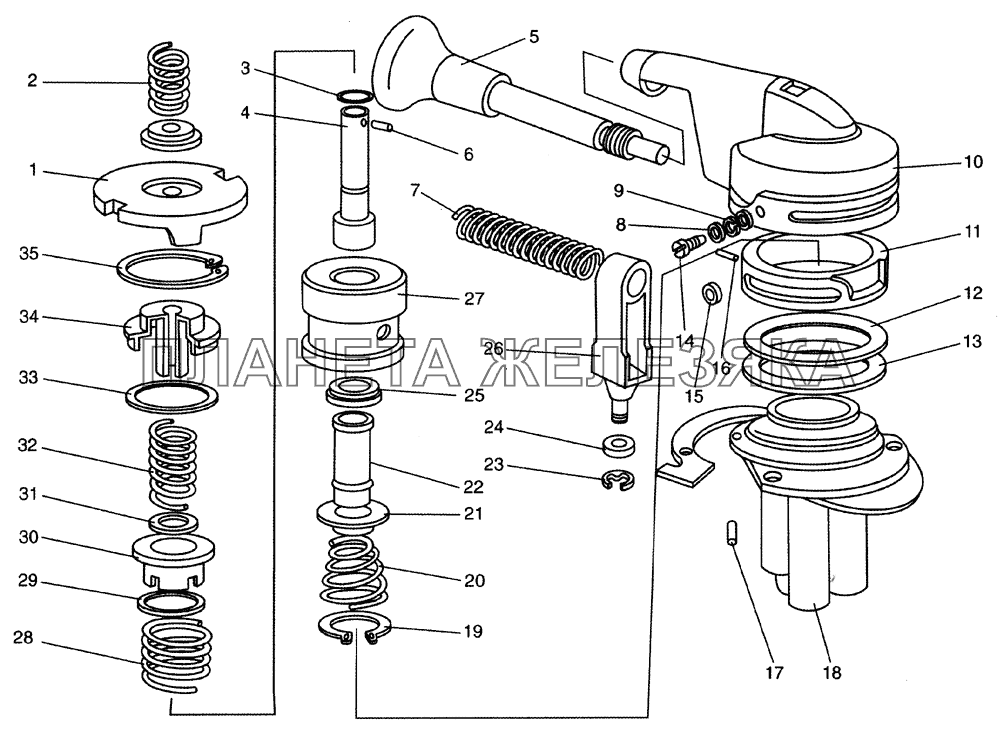 Тормозной кран обратного действия с ручным управлением ЛиАЗ-5256, 6212 (2006)